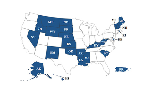 IDeA-eligible states of the U.S. map.